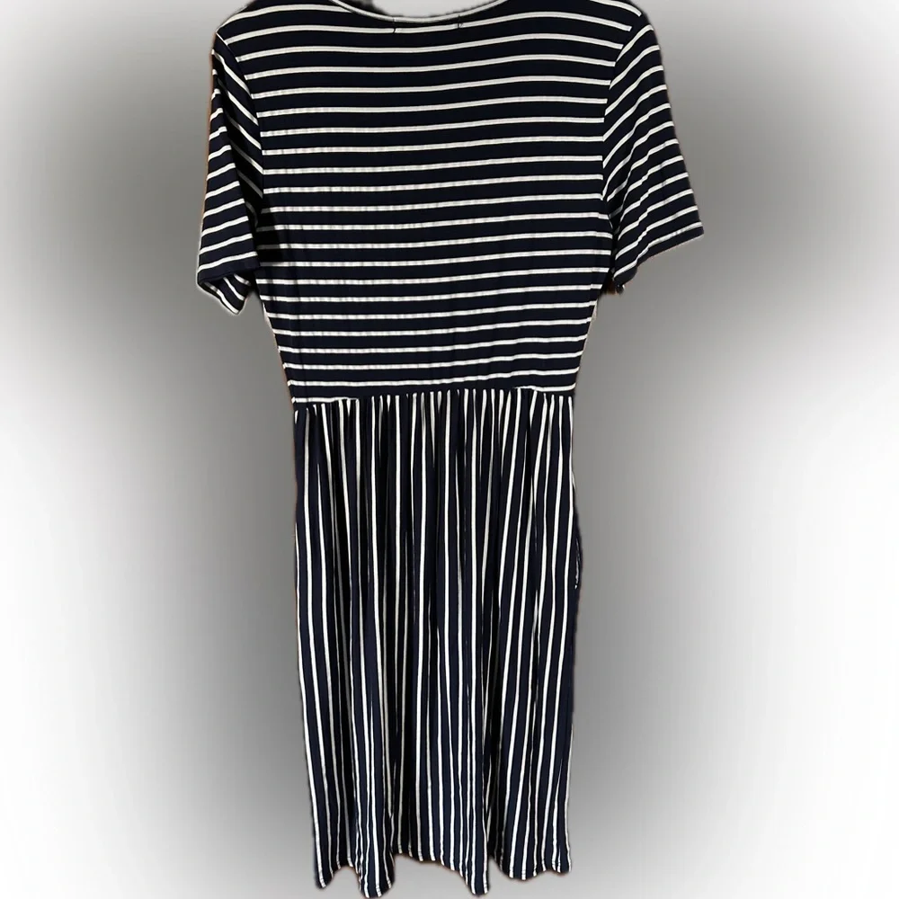 Merokeety Navy Striped Midi Dress Blue White Size M - Picture 3 of 5